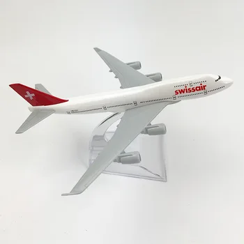 16cm Sakausējuma Gaisa kuģa Modeļa Simulācijas pasažieru lidmašīna Šveices Aviokompānijas Boeing 747 Lidmašīna Modelis Lējumiem Gaisa kuģa Rotaļlietas Lidmašīnas pasažieru lidmašīna Mazulis
