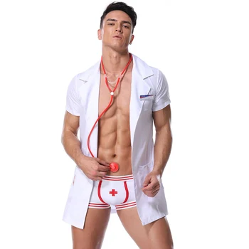 2 Gabals, Kas Balta, Seksīga Apakšveļa Vīriešiem Karstā Erotiska Ārsts Vienādu Cosplay Kostīms Apģērbs Puses Karnevāla Spēles, Pieaugušo, Vīriešu Apģērbs