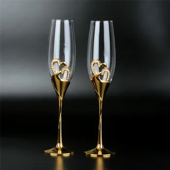200ml Kristāla Šampanieša Glāzes Pāris Kāzu Dāvanu Puse, Stikla, Kristāla Glāzes Bāra Piederumi glāzes ar kājiņu Zelta Vīna Glāzes Komplekts