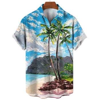 2023 Kokosriekstu Koku Krekli Vīriešiem 3d Iespiesti Vīriešu Havaju Krekls Beach 5xl Īsām Piedurknēm Modes Topi, t-veida Krekls Vīriešiem Blūze Camisa