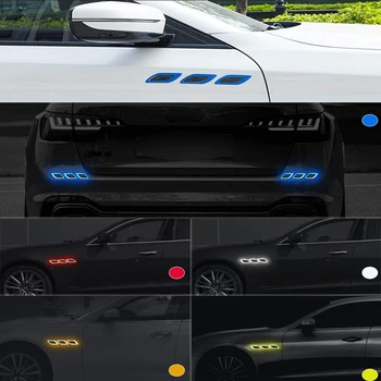 6Pcs 3D Strong Auto Atstarojošās Uzlīmes Decal Sadursmi Lentes Atstarotājs Nakts Redzamības Brīdinājuma Gaismas Strēmeles Drošības Zīmes