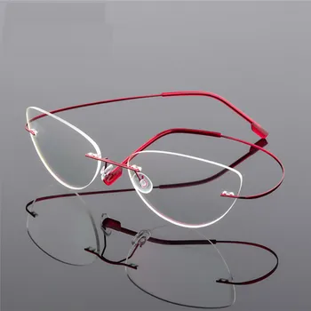 Bez apmales Brilles Rāmis, Titāna sakausējuma īpaši vieglas Brilles bez rāmja Cat Eye Bezskrūvju Briļļu Tuvredzība Optisko Rāmis F860