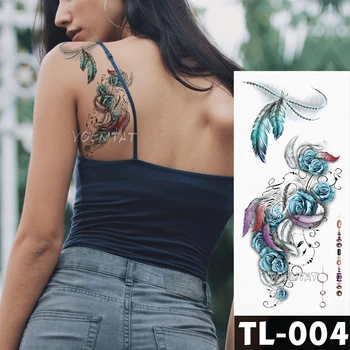 Blue rose Puķu Tetovējumu Uzlīmes spalvu Akvarelis Fox Meitenes Krūtīm, Ķermeņa, Roku Mākslas ūdensnecaurlaidīgus pagaidu tetovējumiem Sievietēm Flash Tetovējums