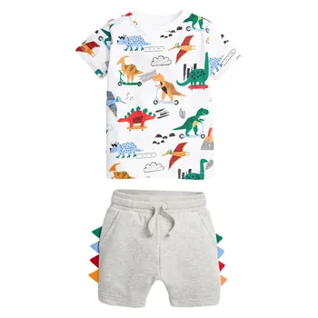 Bērniem Vasarā Puiku Boutique Toddler Apģērbu Dinozauru Dizaina Topi Kokvilnas Dzimšanas dienas Apģērba Komplekts Bērniem 2 3 4 5 6 7 Gadiem