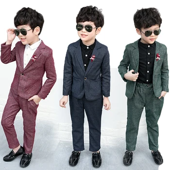 Bērnu Formālu Uzvalku Komplekti Pavasara Rudens Ziedu Zēns Kāzu Darbības Uzņēmēja Tērpus Bērniem, Žakete, Bikses 2gab Apģērbu Komplekts