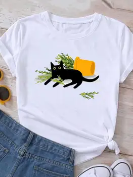 Drukāt Modes Gadījuma Kaķis Smieklīgi Gudrs 90s Apģērbu Vasaras Grafiskais T Krekls ar Īsām Piedurknēm Sieviešu Apģērbu Tee T-krekls Sieviešu Tops