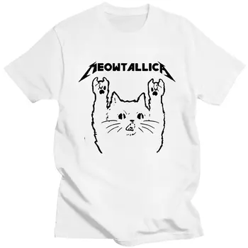 Funny Kaķis Meowtallica Kaķis Rock Mūzikas Drukāt TShirts Rokmūzikas Vīriešu Apģērbu Modes Vintage Grafiskais Tshirts Unsiex Tee Camisetas
