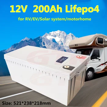 GTK augstas kvalitātes 12v 200ah Lifepo4 akumulatoru ar BMS Saules enerģijas Akumulators RV EV un laiva + 14.6 V 10.A lādētāju