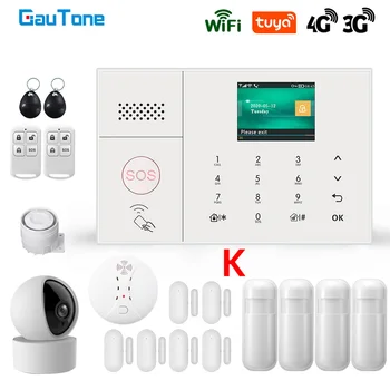 GauTone 3G 4G Bezvadu Signalizācijas Sistēmu, WiFi bezvadu Mājas Drošības Sistēma Ar IP Kameras Dūmu Detektors Atbalsta Alexa Tuya Smart Dzīve