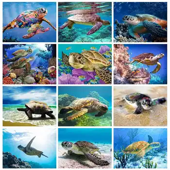 HUACAN 5D DIY Dimanta Krāsošana jaunpienācēji, darbi jūras Bruņurupucis Dimanta Izšuvumi Krustdūrienā Dzīvnieku Pilna Mozaīkas Mājas Apdare