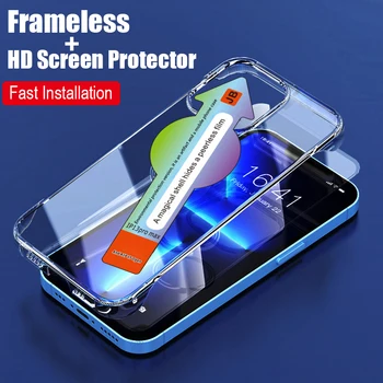 Hibrīda 2 in 1 Filmu Montējams Tālrunis Lietā Par iPhone 12 13 Pro Max Segums ar Rūdīta Stikla Ekrāna Aizsargs, Bezrāmju Gadījumā