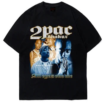 Hip Hop Rap Star Streetwear Topi 2pac Tupac Druka T Kreklu apdruka Vīriešu Modes Kanye West Lielgabarīta T-kreklus Vīriešiem ar Īsām Piedurknēm Tee Krekli