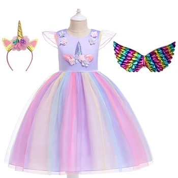Ir 2021. Unicorn Meitene Vasaras Kleita 4 6 8 10 Gadiem Meitenes Apģērbs Bērniem Dzimšanas Dienas Ballīti Princess Tērpi Kleitas Bērniem