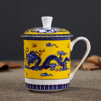 Jingdezhen Kaula porcelāna keramikas lielas krūzes ar vāciņu drinkware Porcelāna krūze tikšanās dāvanu Biroja krūze apmēram 500ml