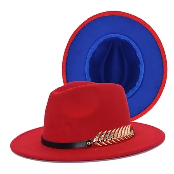 Kaklarota vilnas cepure sieviešu divu toņu Fedora cepuri skatuves sniegumu cepuri vīriešu džeza cepuri banketa top cepure sievietēm, jūra, cepure, vairumtirdzniecība