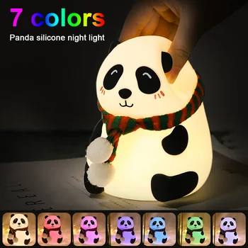 Karikatūra Panda Nakts Lampas Silikona Patting Lampas LED Gultas indikators USB Lādējamu 7 Krāsas, Bērnudārzs Lampas Guļamistabas Interjeru Bērniem