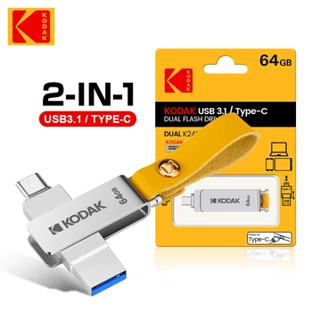 Kodak Metāla OTG USB Flash Drive 64GB, 128GB 32GB USB3.1 Pendrive Key USB Flash Stick C Tipa 2 in 1 USB Stick Dual par Macbook DATORA
