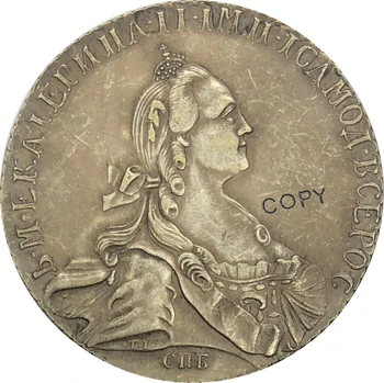Krievijā Katrīnas II Rublis 1766 Misiņa Pārklājumu, Sudraba Kopija, Monētas Malu pa Diagonāli reeding