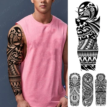 Lielu Roku Piedurknēm Ūdensnecaurlaidīgus Pagaidu Tetovējumu Uzlīmes Maori Maiju Cilts Totēms Flash Tatto Sievietes Vīrieši Black Body Art Viltus Tetovējumiem