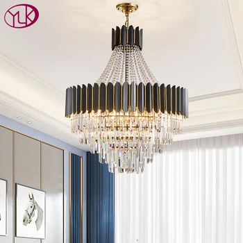 Luksusa mūsdienu kristāla lustras, lai dzīvojamā istabā, melnā bēniņi ķēdes gaismas armatūra lielas kāpnes cristal spuldzes mājas dekori apgaismojums