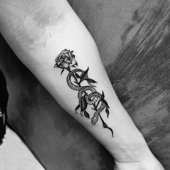 Melns Uzkodas Un Ziedu Pagaidu Tetovējumiem Vīrieši Sievietes Roku Body Art Ūdensizturīgs Viltus Tetovējums, Uzlīmes Atdzist Flash Uzlīmes Tattos