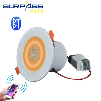 Mini Bluetooth LED Gaismas Griestu Skaļrunis 2.5 collas Downlight Krāsains Griestu Aptumšojami Mūzikas Lampa, Skaļrunis ar Tālvadības pulti