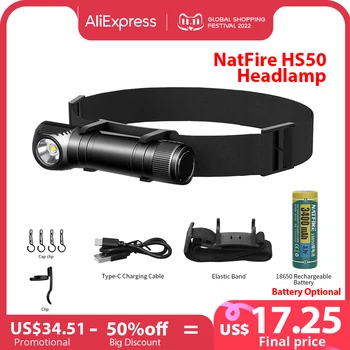 NATFIRE Lukturis HS50 Lādējamu USB C Lukturu 18650 Spilgti LED Lukturītis 1000lm Lukturīti ar Magnētisko Asti Darba Nometnē Gaismas
