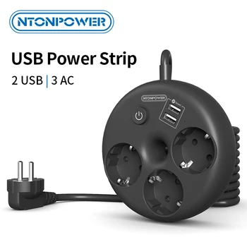 NTONPOWER ES Plug Jaudas Sloksnes ar 2 USB Porti pagarinātāju Elektrisko Multiprise Smart Ligzda Ceļojumu Mājas Telefons Maksas