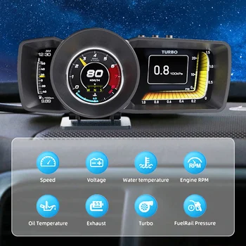 OBD2 HUD GPS Spidometra Rādītājs Monitora Galvu uz Augšu Ciparu LCD Displejs Auto Skeneris, borta Dators Accelorator Turbo Bremžu Tests
