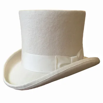 OFF White Vilnas Filcs, Augsta Top Hat Kāzu Cepure Cilindrs Dūmvada Cilindra Cepure Vīriešiem Sievietēm