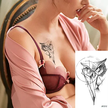 Pagaidu Tetovējumu Uzlīmes Sieviešu Body Art Roku Pūce Ūdens Nodošanu Tatoos Meitenes Sexy Krūtīs Viltus Black Ģeometriskā Ērglis Tetovējumu Uzlīmes