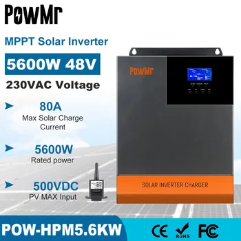 PowMr Hibrīda Saules Inverter Off Tīkla 5600W Ar MPPT 80A Saules Lādētājs Kontrolieris Max PV 500VDC 48V Baterijas Input AC 230V Jauda