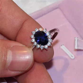 Princese Diāna William Kate Middleton 3ct Zilā Safīra Saderināšanās gredzeni, pirksts Luksusa 925 Sterling Silver Gredzeni Sievietēm