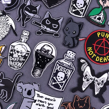 Punk Indes Pudele Galvaskausa Uzlīmes Killer Kaķis Izšūti Plāksteri Uz Apģērba Tauriņš Skelets Dzelzs Par Plankumus Uz Apģērba DIY