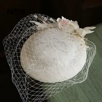 Pērles Ziedu Līgavas Cepure ar Plīvuru Īss Acs Kāzas Cepuri Līgava Klp Modes Baznīcas Sieviešu Puses Cepures noivas
