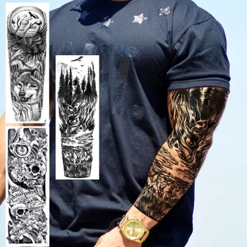 Reāli Meža Ērglis Vilks Pilnas Rokas Viltus Tetovējumu Uzlīmes Vīriešiem Sievietes Galvaskausa Putnu Pagaidu Tetovējumiem Piedurknēm Body Art Tetovējums Papīra