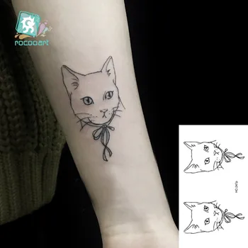 Rocooart Kaķis Pagaidu Tetovējumu Uzlīmes, Akvarelis, Dzīvnieku Tetovējumi Body Art Sievietēm Bērna Meitenes Roku Viltus Tetovējums Mazo 10.5X6cm