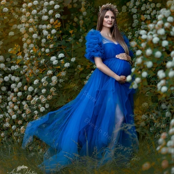 Royal Blue Līnija, Maternitātes Kleitas Ar V-Kakla Maternitātes Fotogrāfija Pusi Piedurknēm Elsojošs Ruffles Sievietes Grūtniecības Kleita Babyshower