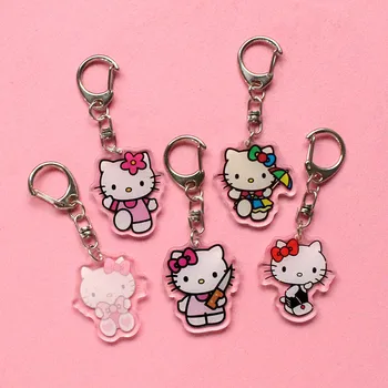 Sanrio Hello Kitty Keychain Kawaii Akrila Caurspīdīgs Dubultā Slāņa Atslēgu piekariņi Modes Gudrs Mugursoma Rotas Meitenēm