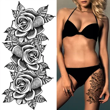 Sieviešu Sexy Pagaidu Tetovējumu Uzlīmes Melnas Rozes Modelis Pilnībā Ziedu Dizaina, ko Izmanto Roku Body Art Liels Liels Viltus Tetovējumu Uzlīmes