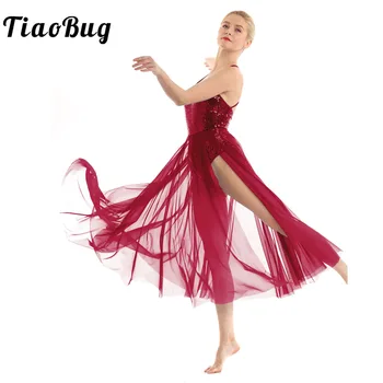Sieviešu Spīdīgi Vizuļi Baleta Tutu Leotard Acs Maxi Ilgi Spīdīga Kleita Bez Piedurknēm Balles Liriskas Mūsdienu Deju Tērpi