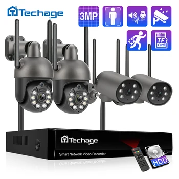 Techage 8CH 3MP HD Bezvadu Drošības Kameru sistēmas divvirzienu Audio ar Smart AI Cilvēka Atklāšanas Āra PTZ Wifi Kameras CCTV Video Set
