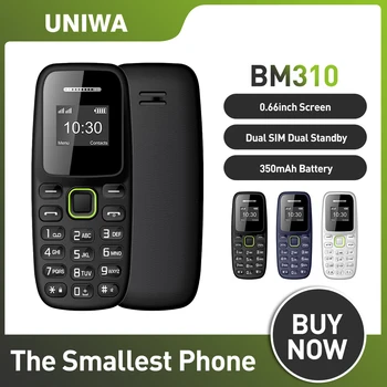 UNIWA BM310 2G GSM Mini Mobilo Telefonu MTK6261D 0.66 collu Super Plānas GSM Mazo Tālrunis, Dual Sim, FM Radio Atbloķēt Tālruni