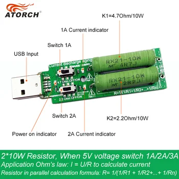 USB Mini Elektroniskās Slodzes Novecošanās Izturība Lādētāju, 5V, 3A/2A/1A Power Bank Lādētāja Indikators Gāzizlādes Mobilo Jauda Testeris