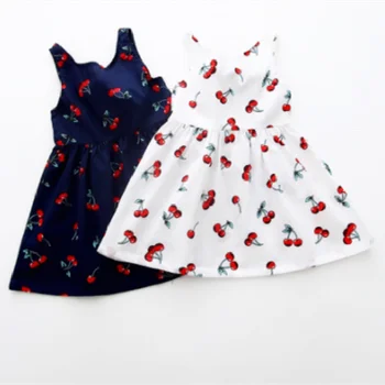 Vasaras Modes Veste Bērniem Kokvilnas Piedurknēm Ķiršu Drukāt Bērniem Kleita Meitenēm Apģērbu 3T-7T