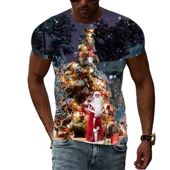 Vasaras modes augstas kvalitātes vīriešu T-krekli populāras Ziemassvētku radošā T-krekli 3D iespiesti gadījuma īsām piedurknēm T-krekli, vīriešu apģērbi