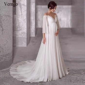 Verngo Dzemdību Šifona Kāzu Kleita Ir 2021. garām Piedurknēm Bohēmijas Grūtnieces Līgavas Kleitas Eleganti Vienkāršas Drēbes de mariage