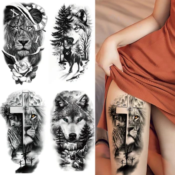 Vilks, Lauva, Tīģeris Institūcija Nodod Tetovējums Kāja Pagaidu Viltus Tetovējums Ūdensizturīgs Vīriešiem Augšstilba Sievietēm Mākslas Personības Piederumi Uzlīmes