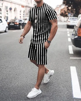 Vīriešu Vasaras Modes Apģērbu Gadījuma T-krekls + Šorti Sporta 2-gabals, kas Lielgabarīta Apģērbu, Streetwear Tracksuit Komplekts Vīriešiem