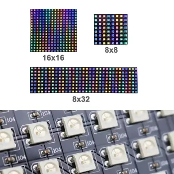 WS2812B 16x16 8X8 8x32 Pikseļu Panelis Elastīgi Matrix Ekrāna Individuāli Adresējama WS2812 IC RGB 5050 SMD Led Modulis DC5V